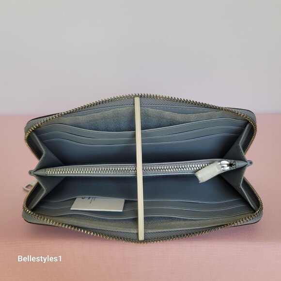 COACH Slim Accordion Smooth Leather Zip-Around Wallet – Grey Blue color ⭐ - Picture 13 of 16